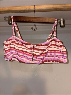 Shade & Shore Red, Pink & White Striped Bikini Top